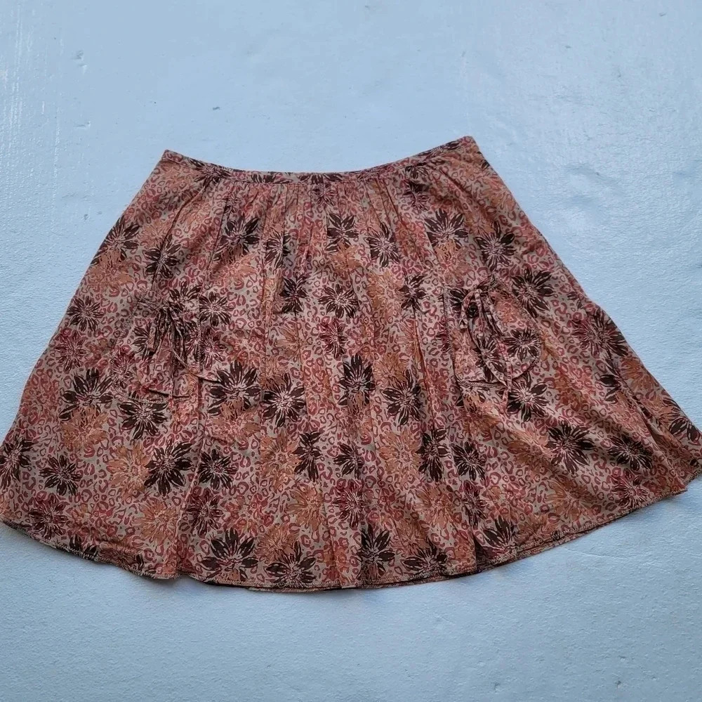 Bob Timberlake Boho Orange Pink Floral Mini Cape Skirt Pockets A-Line Women's 12